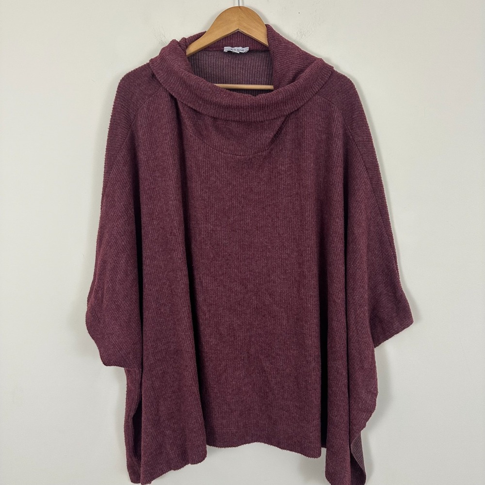 White Birch Forgive Me Poncho Sweater Mauve Cowl Neck Ribbed Relaxed Womens 2X